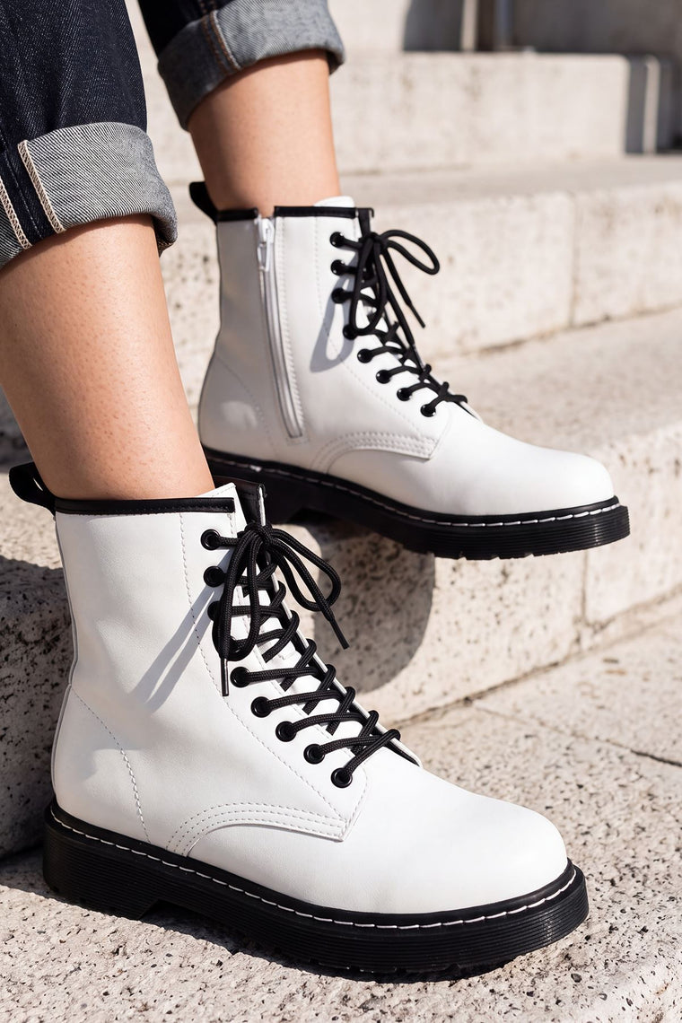 Faux Leather Look Plain Laces Boot