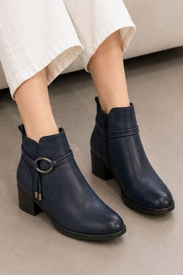 Ring Detail Side Zip Block Heel Boots
