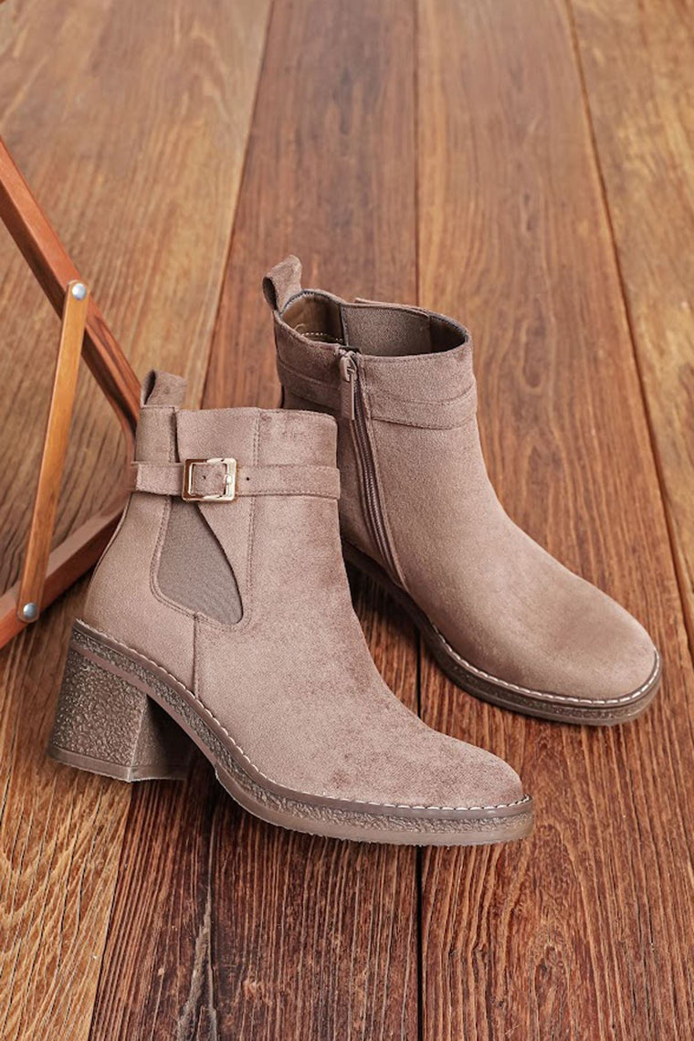 Block Heel Suede Ankle Boots